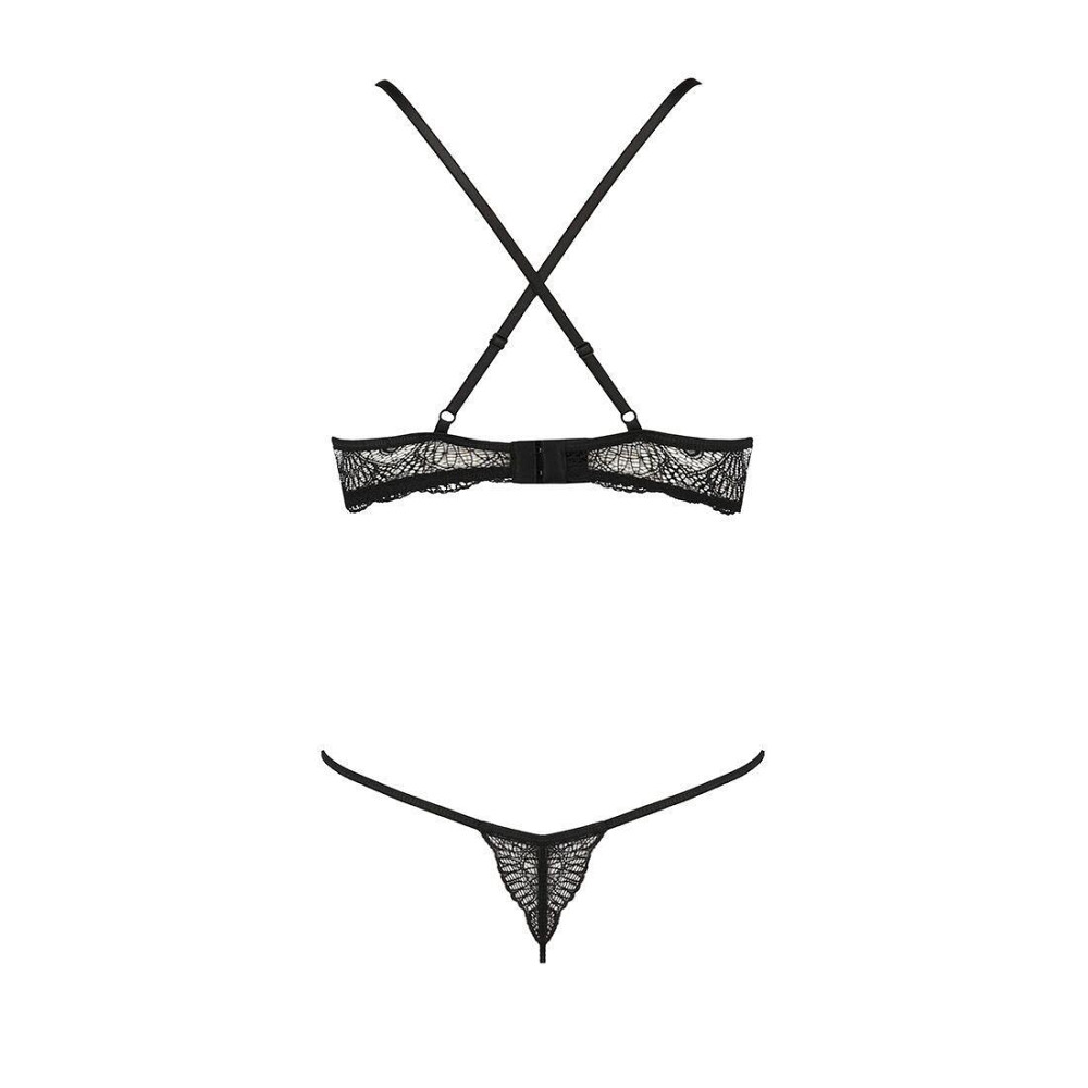 Комплект білизни Passion Exclusive QUENTRIS BIKINI L/XL, black, стрінги і напіввідкритий ліф Sex Aura Київ - фото 6
