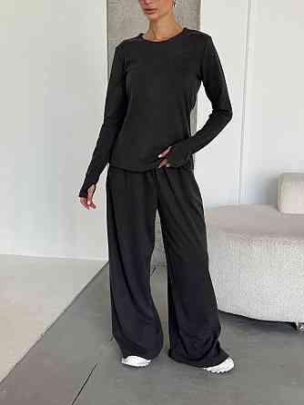 Женский теплый базовый костюм двойка из турецкого микрофлиса Графит Одесса