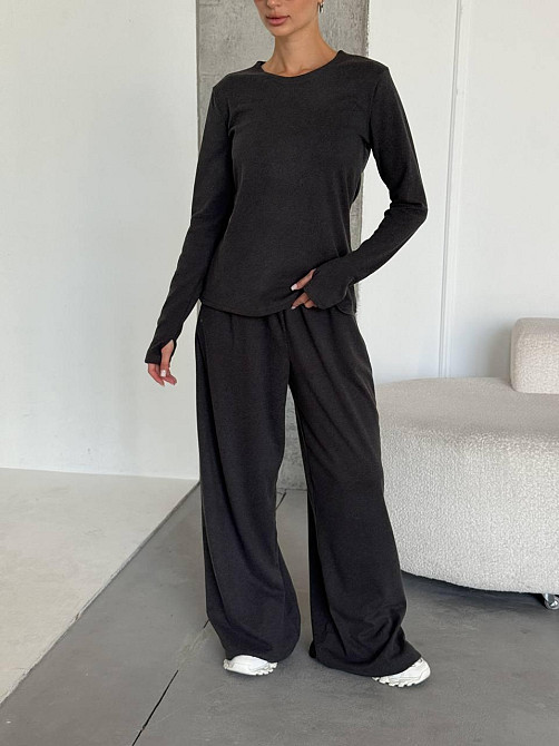 Жіночий теплий базовий костюм-двійка з турецького мікрофлісу Графіт Одеса - фото 1