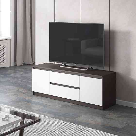 Тумба под телевизор VAYS, для гостиной, современная, 2 выдвижных ящика и две двери, без ручек R-28 Венге Темный-Белый фасад Львов