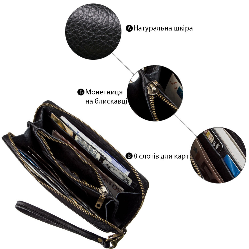 Мужской горизонтальный кожаный клатч Черный (SHVIGEL) Киев - изображение 2