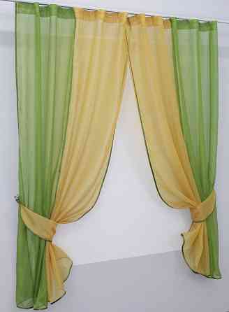 Кухонные шторы VR-Textil № 017к комбинированные с подвязками оливковый с янтарным 265х170 см (50-102) Киев