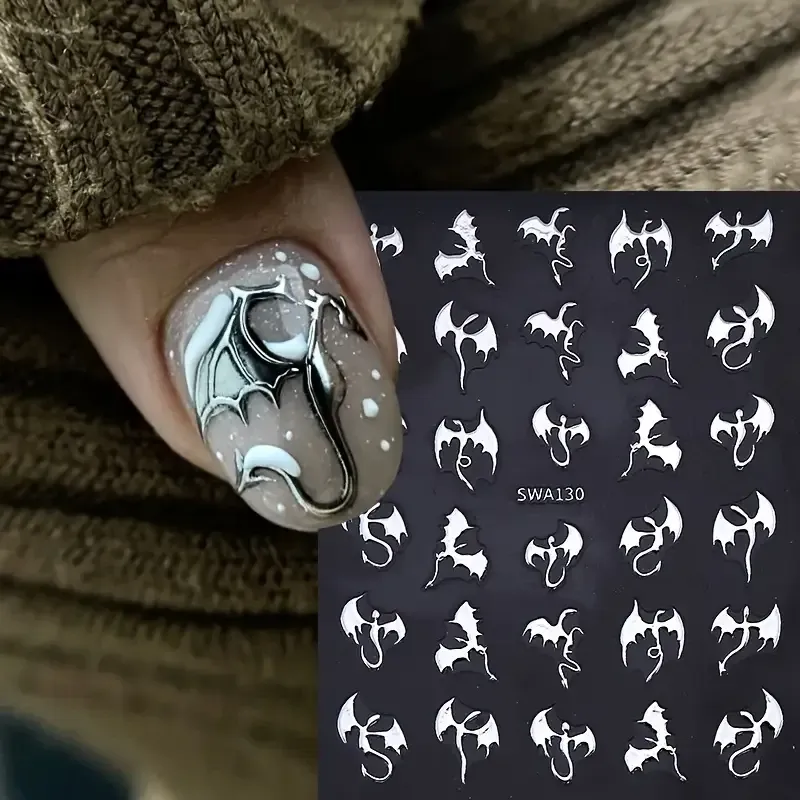 Наклейки для ногтей 3D “Дракон” — золотые, серебряные и голографические, 3 листа Киев - изображение 5