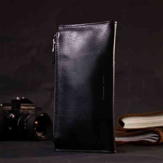 Стильний гаманець із монетницею зовні з натуральної шкіри GRANDE PELLE 11646 Чорний Київ