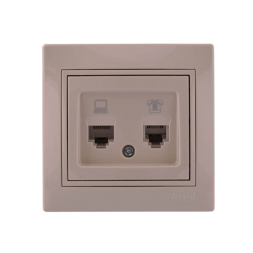 MIRA крем Розетка внутрішня комп'ютер+телефон зі вставкою Лезард Житомир - фото 1