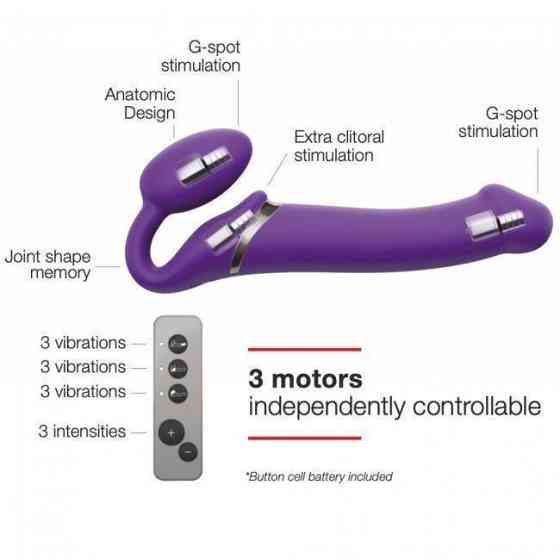 Безремневой страпон с вибрацией Strap-On-Me Vibrating Violet XL, диам. 4,7см, пульт ДУ, регулируемый Sex Aura Киев
