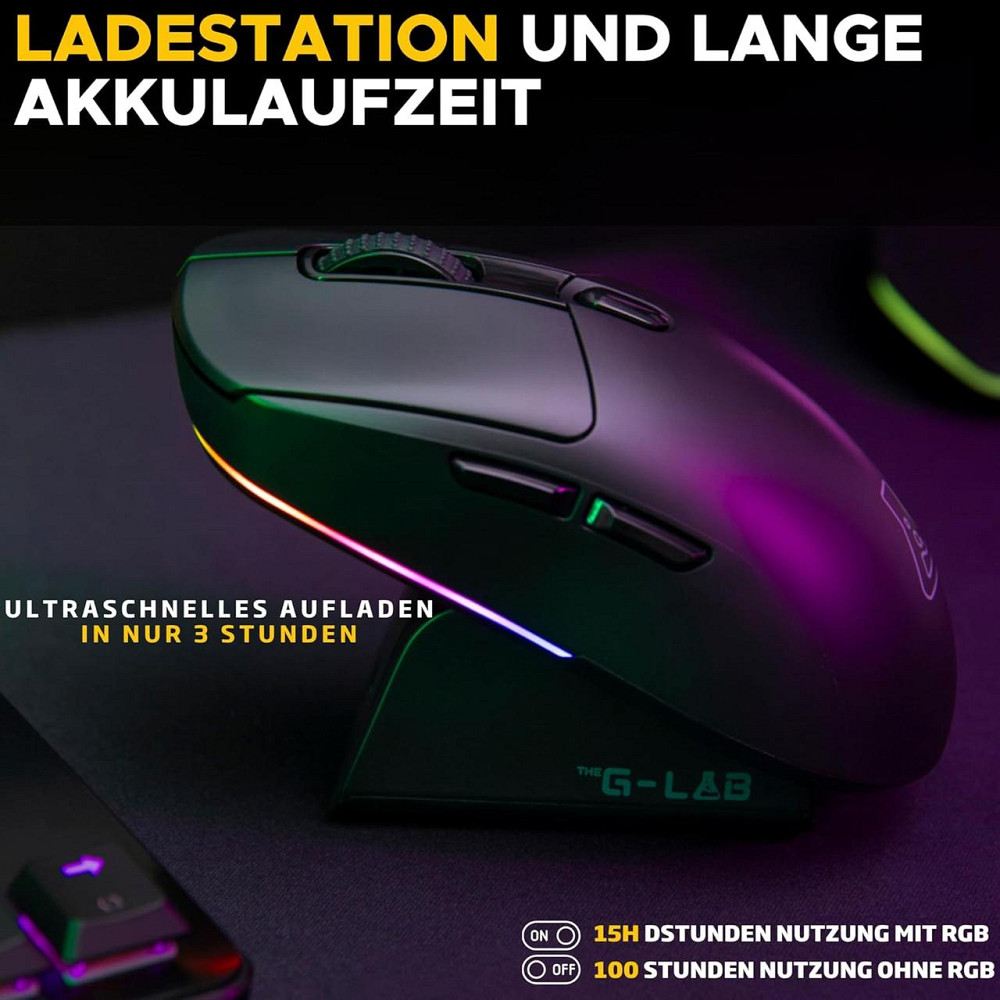 Игровая мышь G-LAB Kult Titanium Pro черная беспроводная 3-в-1 Bluetooth/2.4ГГц/кабель 12000 DPI RGB Киев - изображение 5