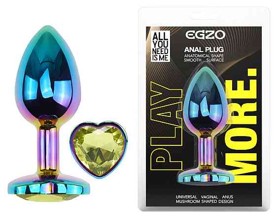 Анальная пробка с кристаллом EGZO - Multicolor Heart Plug Lime size M Sex Aura Киев