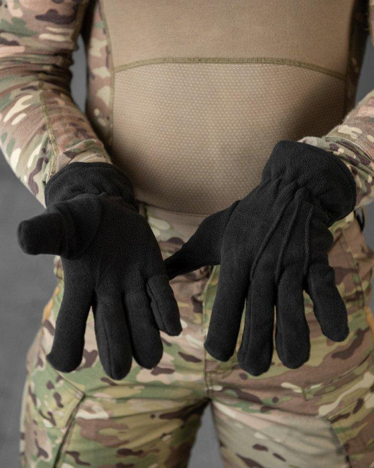 Перчатки флісові зимові тактичні чоловічі чорний зі вставками Одеса - фото 3