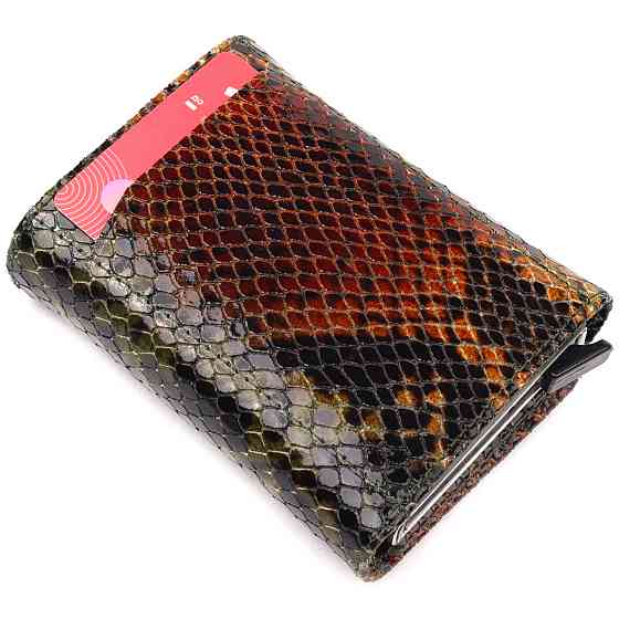 Лакированная визитница из натуральной фактурной кожи под змею Разноцветный (KARYA) Киев