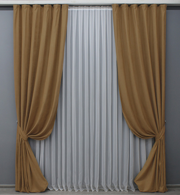 Шторная ткань нубук однотонный, Турция, цвет светло-коричневый 1523ш Киев - изображение 7