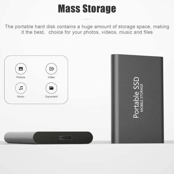 Внешний жесткий диск Портативный SSD 2TB USB 3.1 Type-C, противоударный алюминиевый накопитель черный Киев