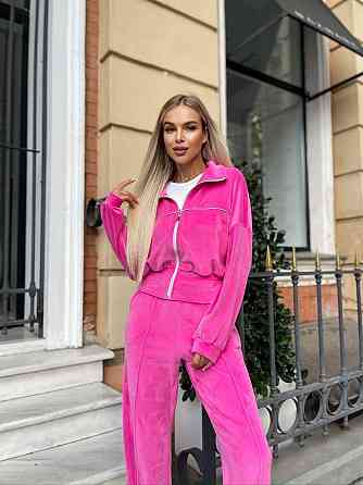 Женский стильный повседневный велюровый костюм двойка Барби Одесса