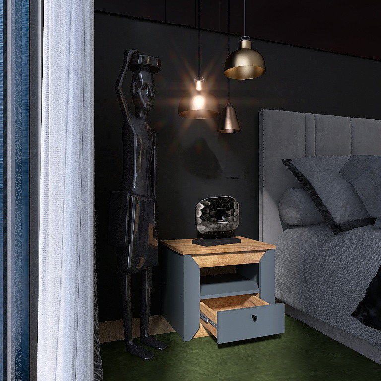 Тумба приліжкова Еверест Нордік-500 Графіт + Дуб крафт золотий (DTM-5544) Дніпро - фото 6