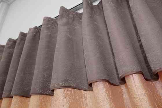 Кухонные шторы VR-Textil № 073к с ламбрекеном и подхватами персиковый с пудровым 260х170 см (52-0090) Киев