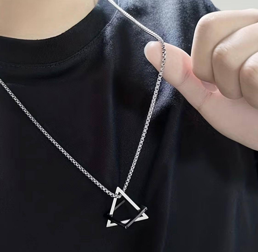 Кулон геометричний квадрат і трикутник чорний сріблястий чоловіче намисто мінімалізм 65 см Київ - фото 2