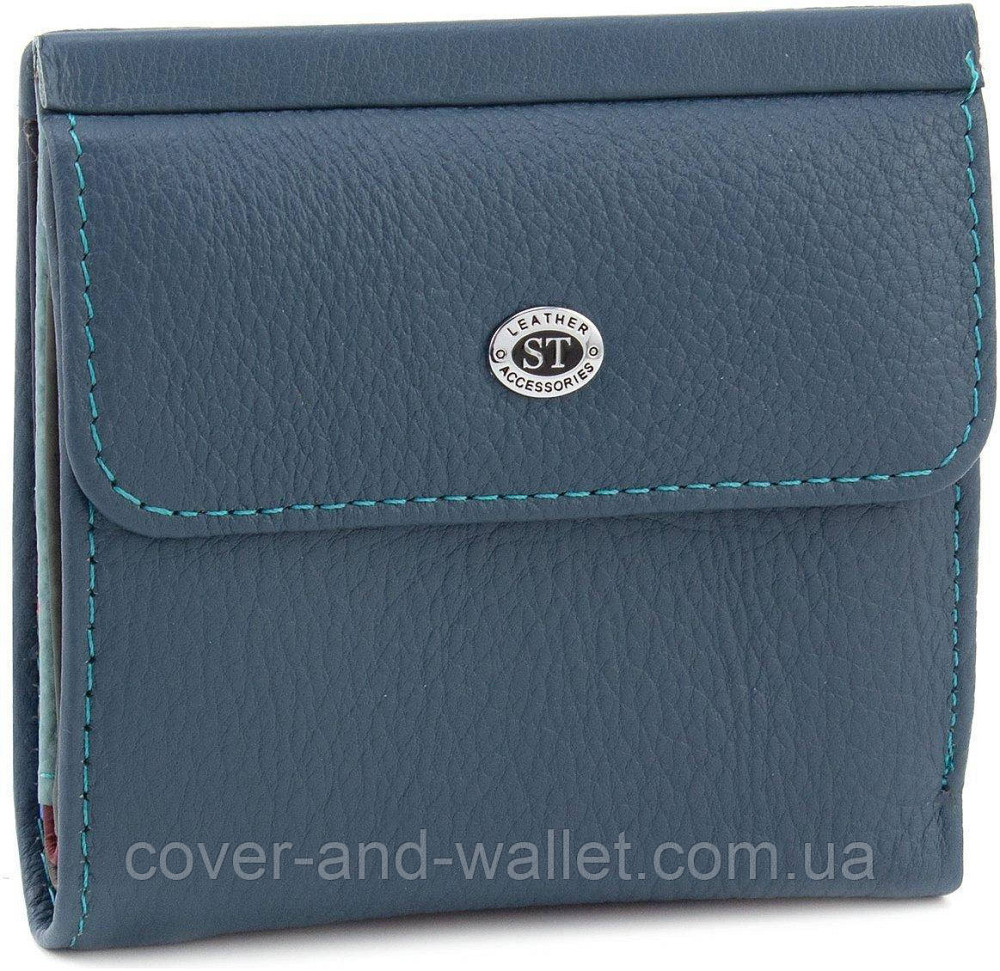 Маленький квадратный женский кожаный кошелек голубого цвета ST Leather Киев - изображение 1