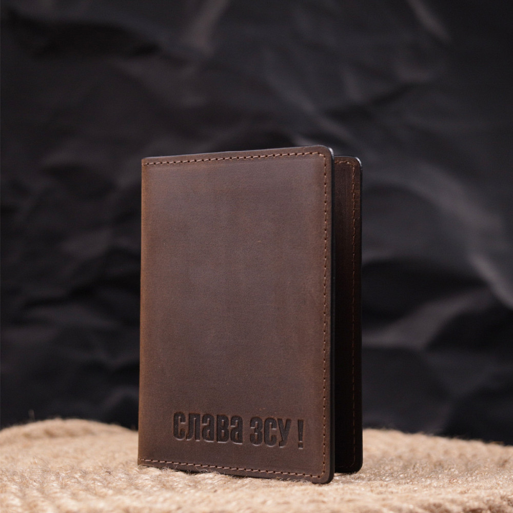 Добротна обкладинка на військовий квиток із вінтажної шкіри Слава ЗСУ GRANDE PELLE 16751 Коричнева Київ - фото 7