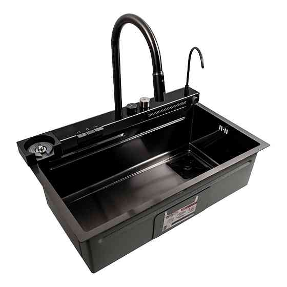 Кухонна мийка 75*46D PVD чорна Platinum Handmade "ВОДОСПАД" Коломыя