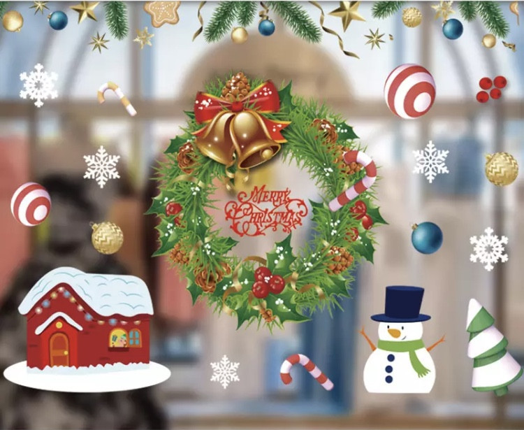 Новогодняя силиконовая наклейка на окна 