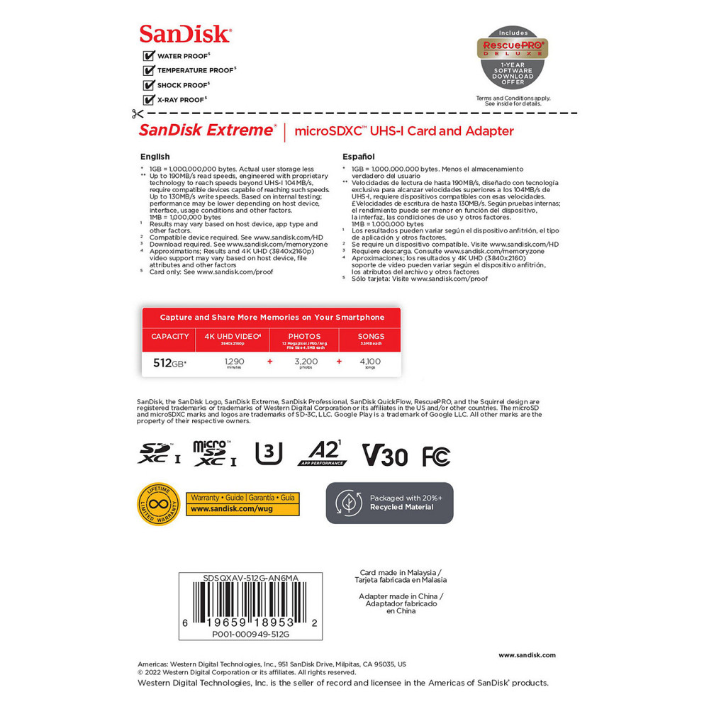 Карта памяти 512 ГБ microSDXC UHS-I U3 A2 SanDisk Extreme SDSQXAV-512G-GN6MA Киев - изображение 5