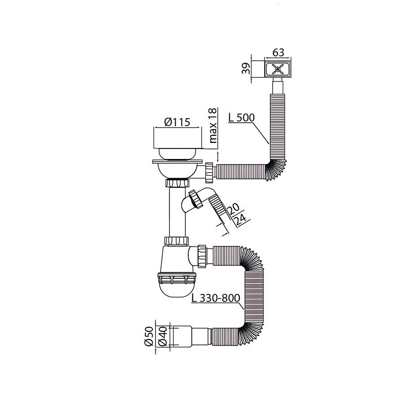 Сифон для кухні Mixxus SK-05-WH 3 1/2"x40 з пластиковою сіткою, відведенням для пральної машини ( 13306 ) Харків - фото 2