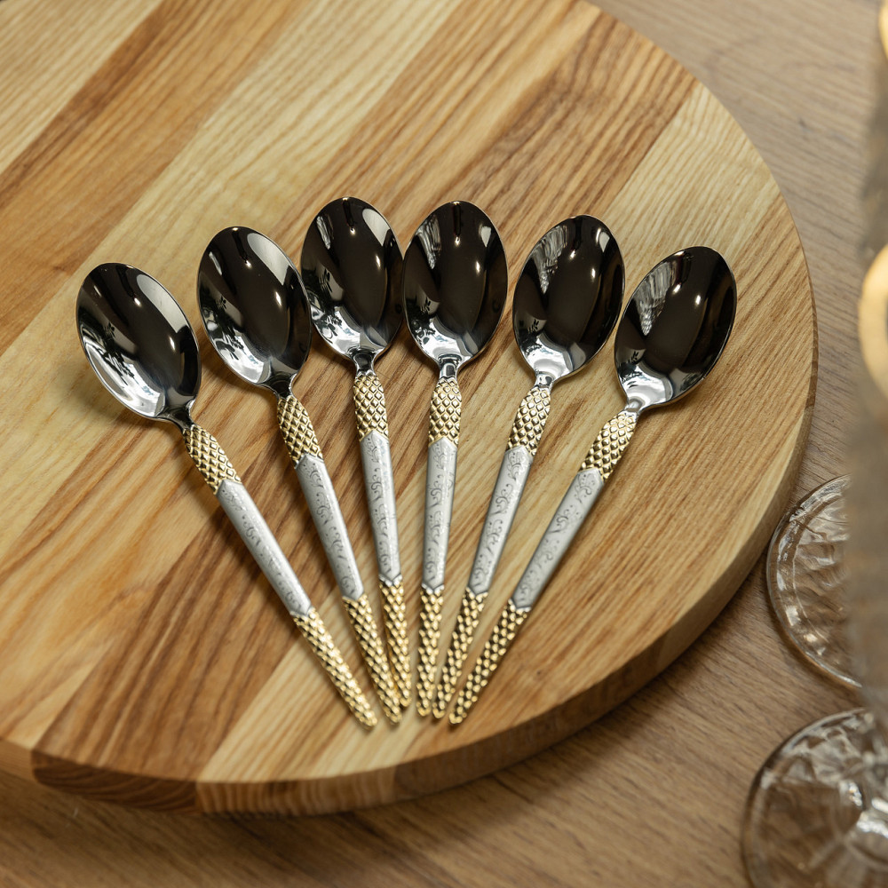 Набір чайних ложок 6 штук ложки для чаю з нержавіючої сталі 15 см Срібло з золотом HP-20-39 Коломия - фото 5