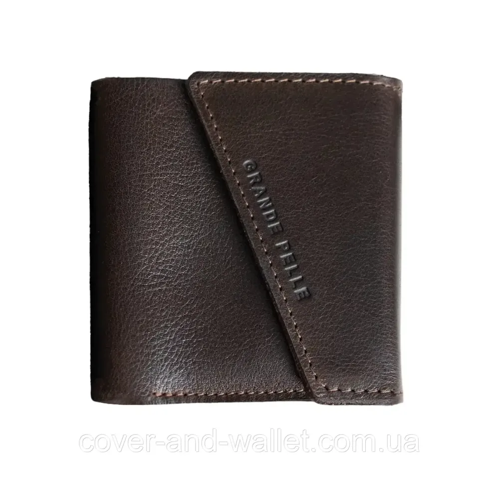 Компактный коричневый кошелёк в три сложении из итальянской кожи на магните Grande Pelle 910420 Киев - изображение 2