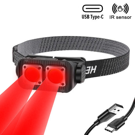 Ліхтар ліхтар налобний з індикатором заряду та на акамуляторі ЛЕД 4 + 2 режими LED червоний світло Одеса - фото 3