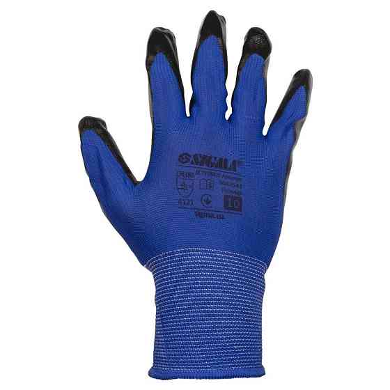 Рукавички трикотажні з частковим нітриловим покриттям р10 (синьо-чорні манжет) КРИТНО 12 парам SIGMA (9443541) Київ