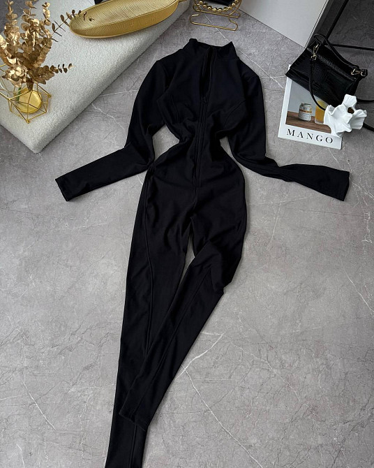 Женский теплый комбинезон на молнии с перестрочками пума Черный, 46/48 Одесса - изображение 1