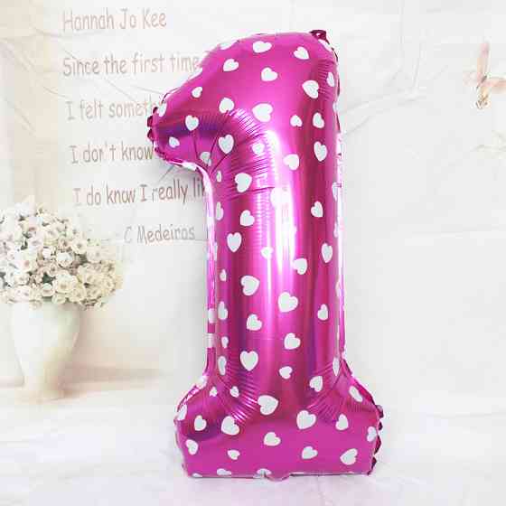 Шарик цифра 1 фольгированная с сердечками 32 дюйма розовый Киев