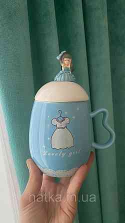 Кухоль чашка дитяча кераміка з кришкою і ложкою Olens "Принцеса" 360 мл блакитний Київ