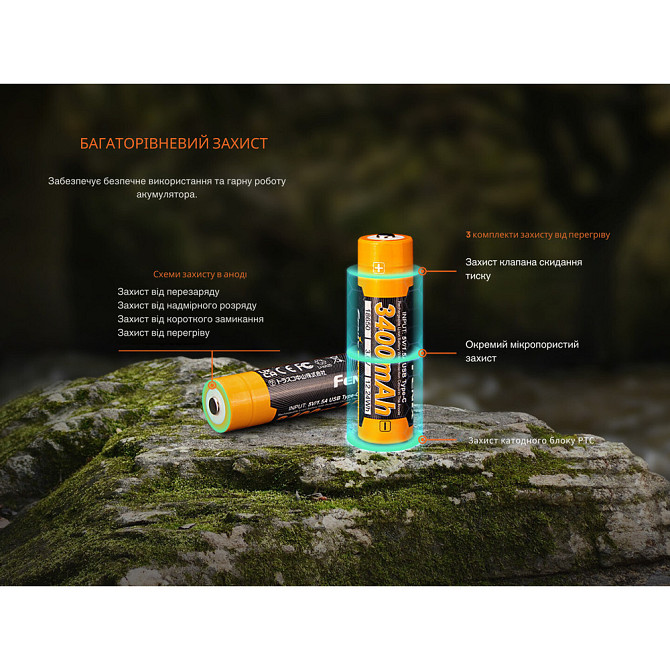 Акумулятор 18650 Fenix ​​3400mAh 3.6V Li-ion із Type-C зарядкою (Чорно-жовтий) Вінниця - фото 11