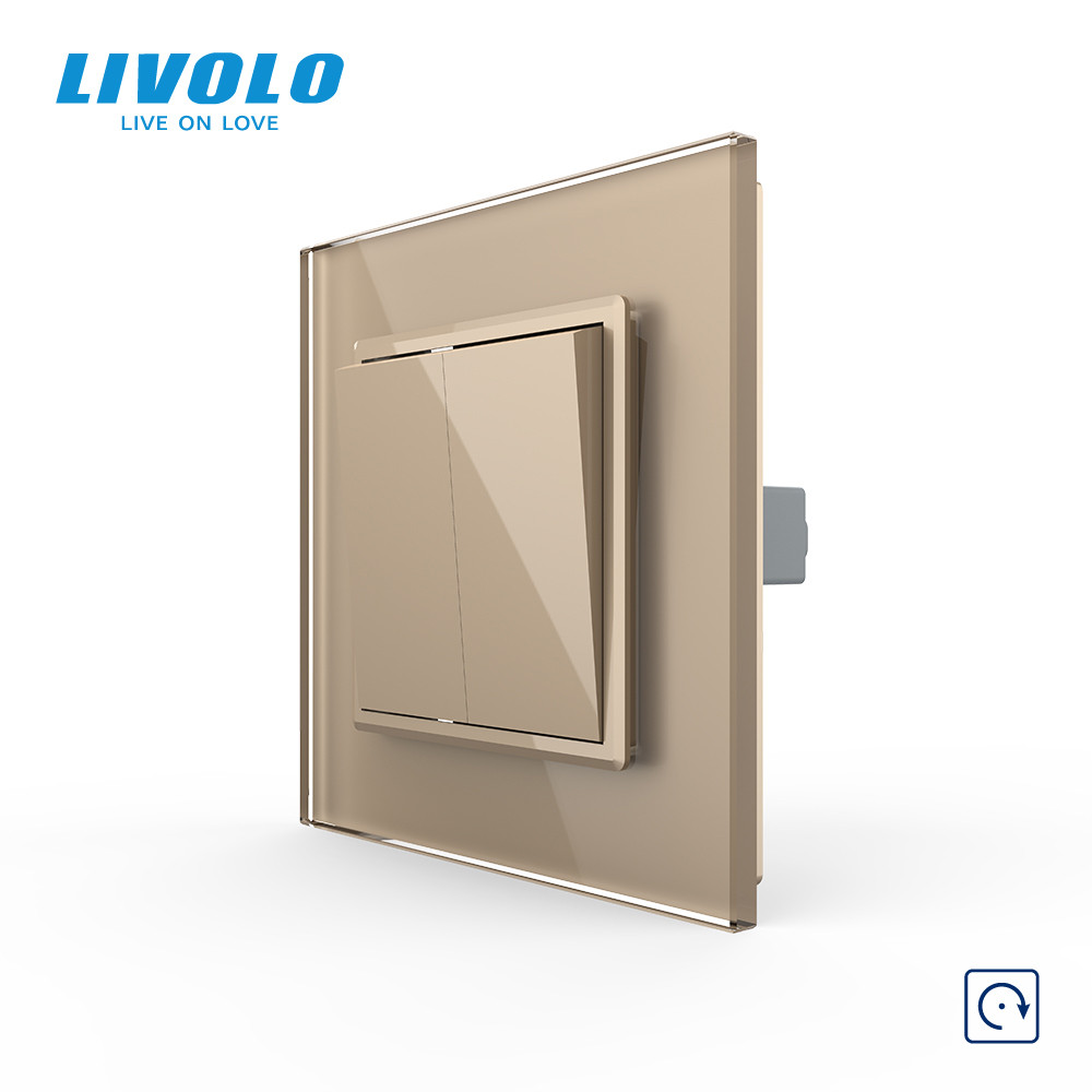 Кнопковий двоклавішний вимикач без фіксації Дзвінковий вимикач Імпульсний вимикач Livolo золото скло (VL-C7FCMH-1AP) Коломыя - изображение 6