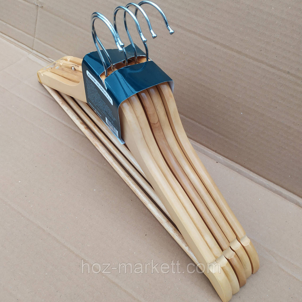 Вішалки плічка для одягу дерев'яні лаковані 5 шт. в уп із хромованим поворотним гачком Харків - фото 8