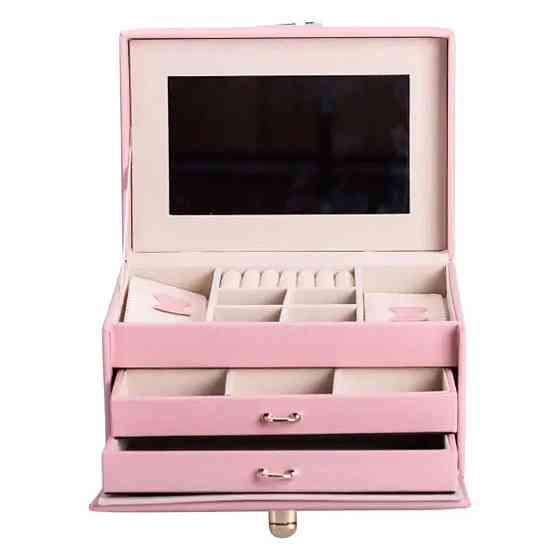 Скринька для прикрас з еко шкіри 3 яруси з дзеркалом органайзер для ювелірних виробів HP-5-17P Коломия