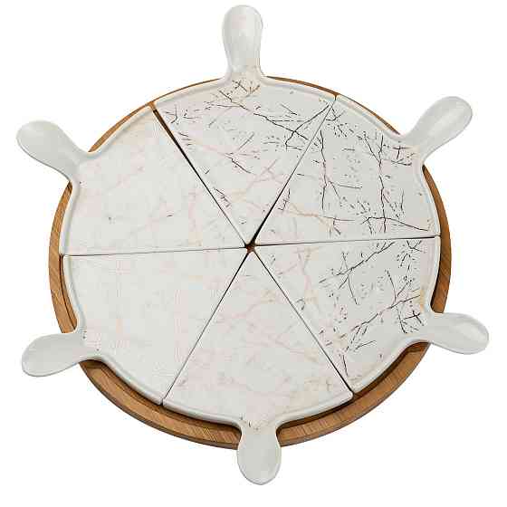 Тарелка для пиццы 28 см фарфоровая с бамбуковой вращающейся подставкой, секционная HP1213 Киев