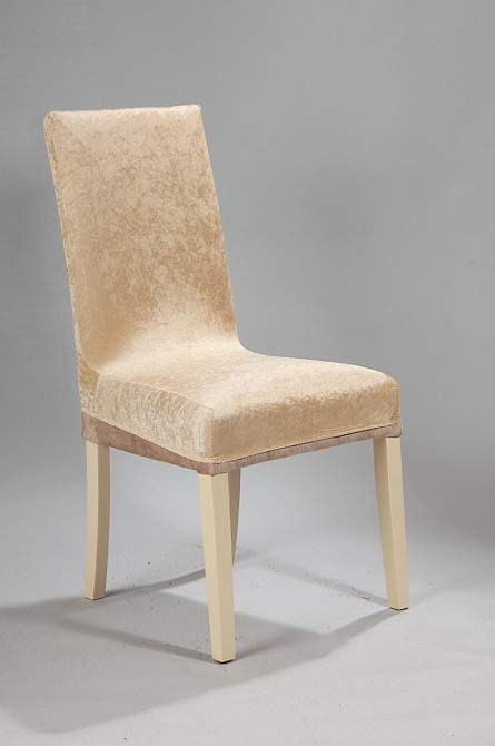 Универсальный натяжной чехол накидка на стул со спинкой велюр беж Royan Турция 0015 Белая Церковь - изображение 1