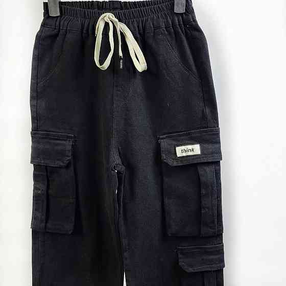 Детские черные брюки карго с накладными карманами 120.130 Николаев