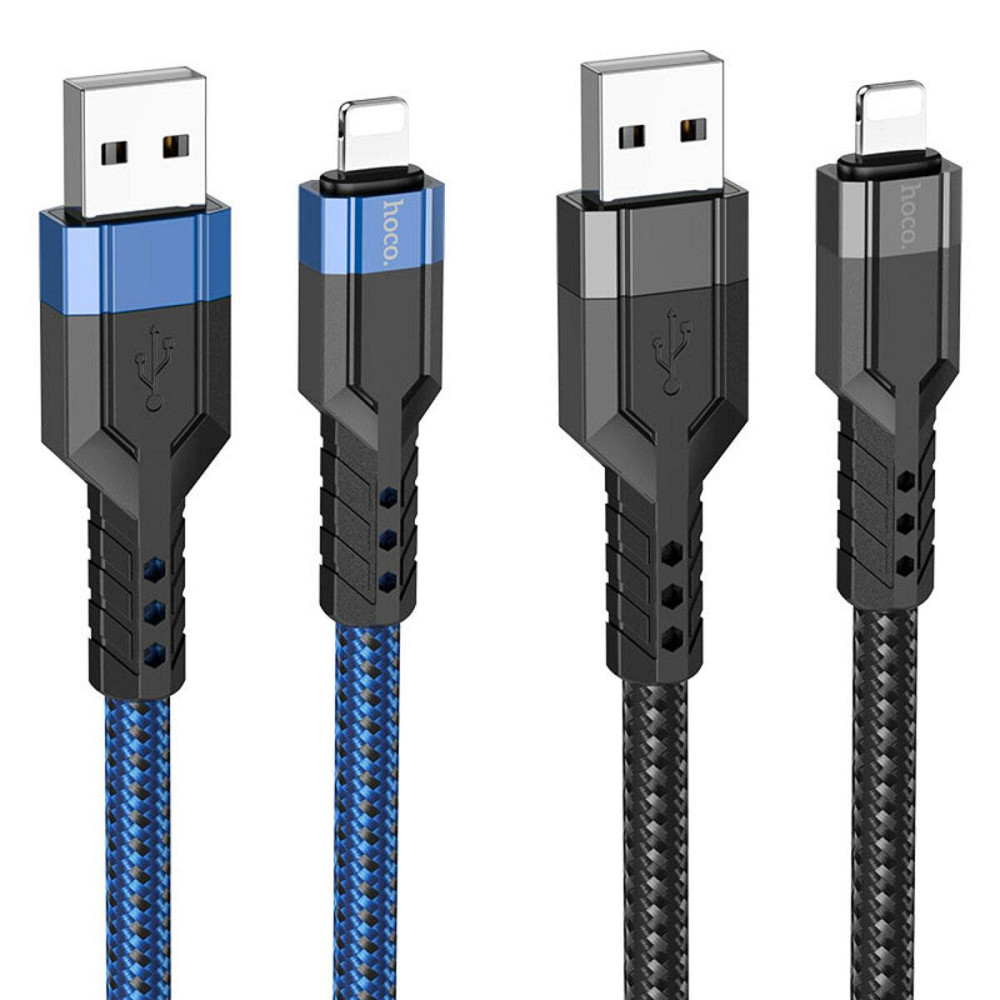 Кабель HOCO U110 USB Lightning 2.4A, 1.2m, нейлон, алюминиевые разъемы, цвет черный 6931474770561 Одесса - изображение 3
