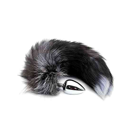 Металева анальна пробка Лисячий хвіст Alive Black And White Fox Tail L, діаметр 3,9 см Sex Aura Київ