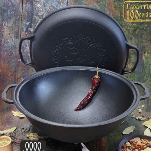Казан "узбецький" чавунний 12л з кришкою-сковородою V12CP Майстерня Житомир - фото 7