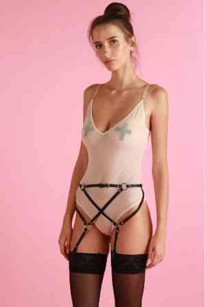 Пояс для чулок One Size S4, натуральная кожа, черный Sex Aura Киев