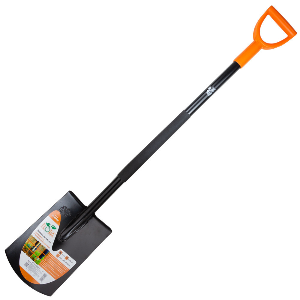 Лопата штыковая прямоугольная с металлической ручкой 290×195×1170мм 2.0кг FLORA (5045404) Ровно - изображение 1