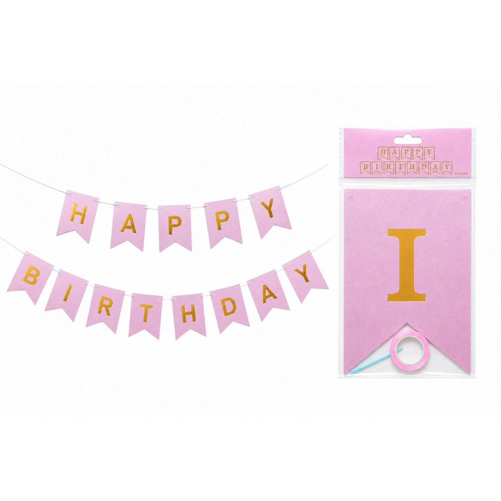 Гірлянда прапорці happy birthday 2,8 м на день народження рожева Київ - фото 3