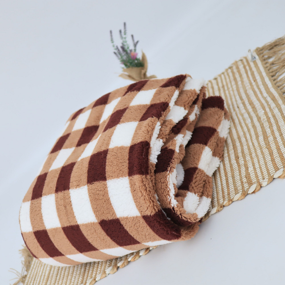 Теплый плед тедди в коричневую клетку 180*200 Каменец-Подольский - изображение 5