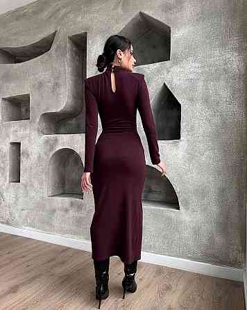 Жіноче елегантне романтичне максіплаття гольф із плічками та розрізом на ніжці Марсал, 42/44 Одеса