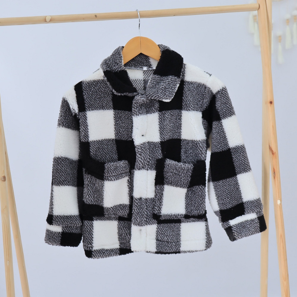 Детская теплая куртка тедди на змейке в черно-белую клетку 152 Каменец-Подольский - изображение 1