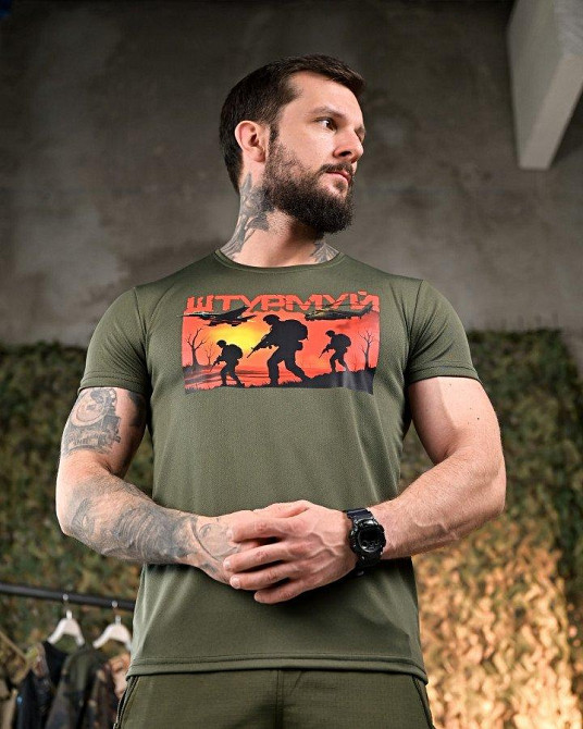 Тактическая потоотводящая Футболка Штурмуй олива     ПП7896 Одесса - изображение 3